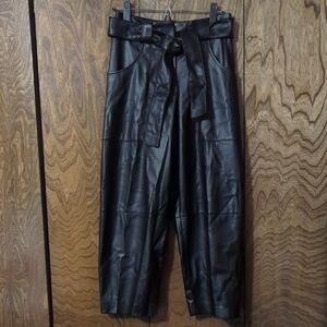 Express Women's Black Faux Leather Pants With Belt